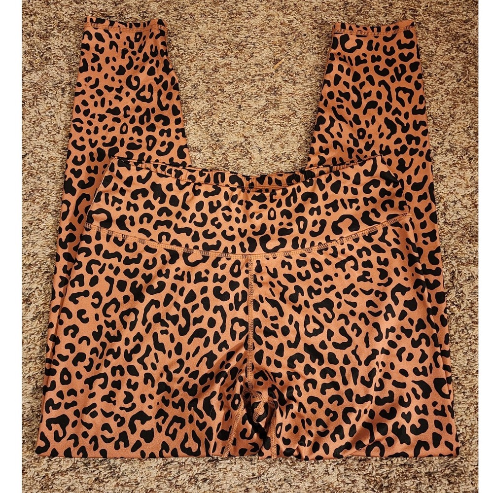 Leopard Print High Waist Leggings XL Tan Black Nylon Spandex Athletic - Picture 1 of 6